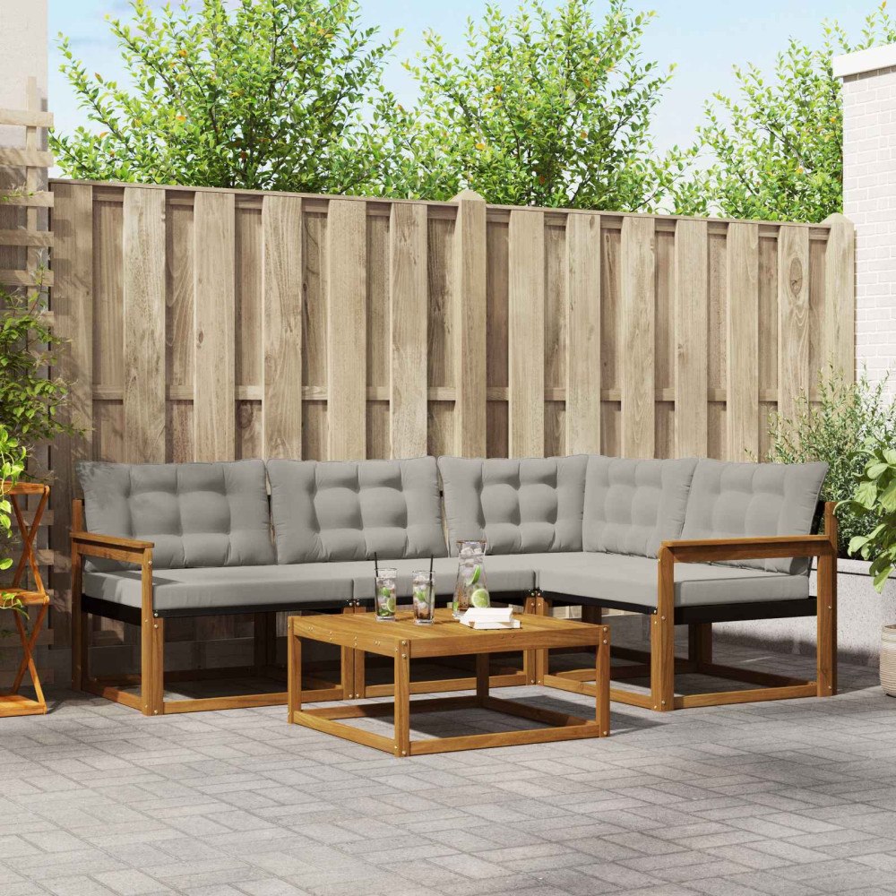 vidaXL Utomhussoffset med kudde 5 pcs Naturlig och Ljus Grå