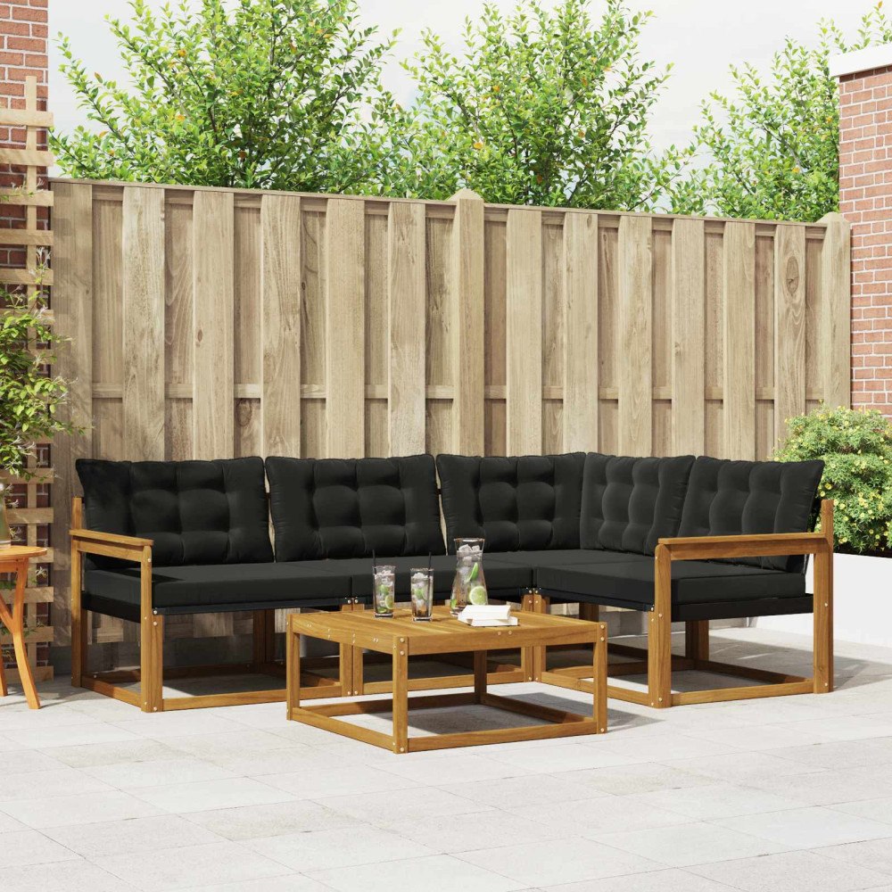 vidaXL Utomhussoffset med kudde 5 pcs Naturlig och svart