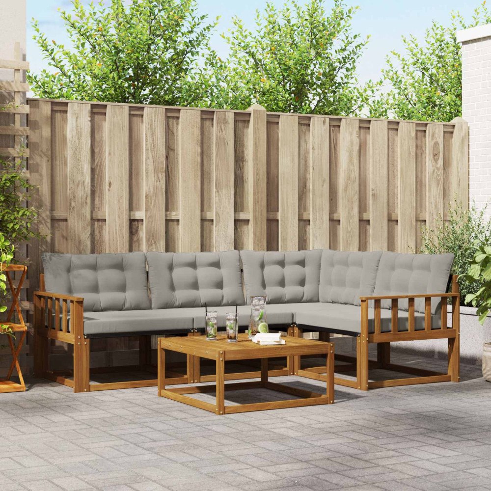 vidaXL Utomhussoffset med kudde 5 pcs Naturlig och Ljus Grå