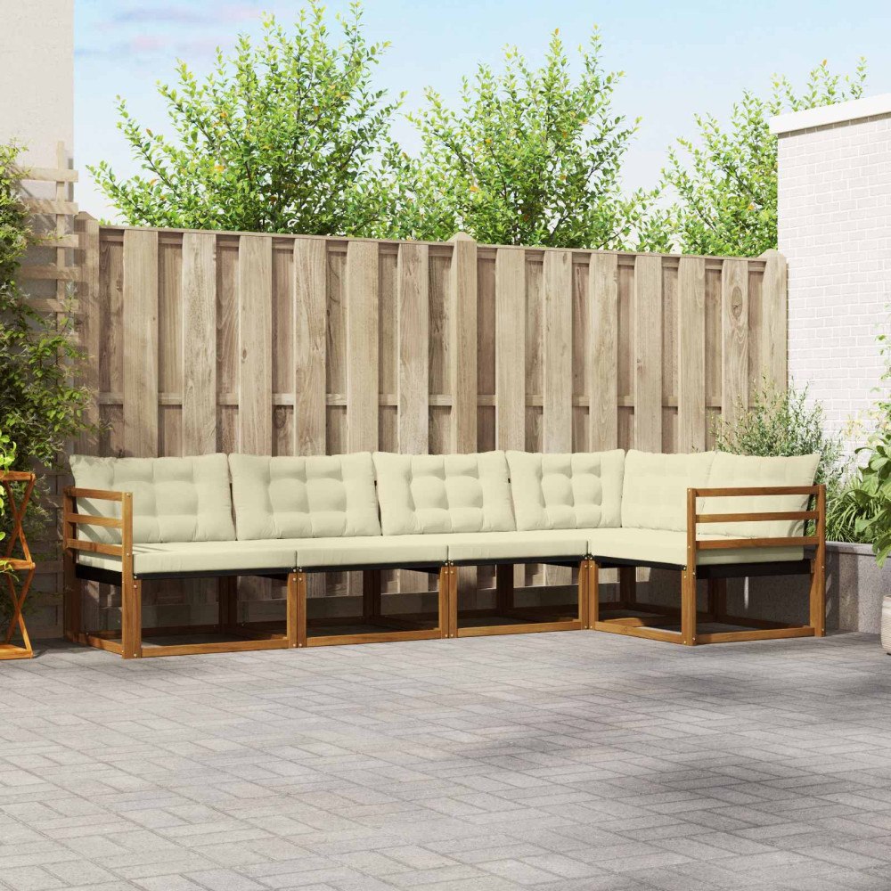 vidaXL Utomhussoffset med kudde 5 pcs Naturlig och Grädde