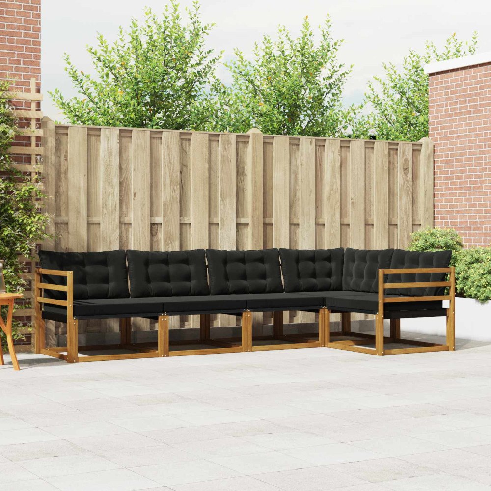 vidaXL Utomhussoffset med kudde 5 pcs Naturlig och svart