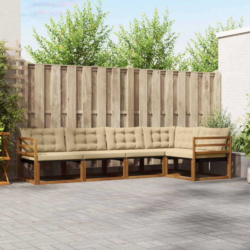 vidaXL Utomhussoffset med kudde 5 pcs Naturlig och Beige