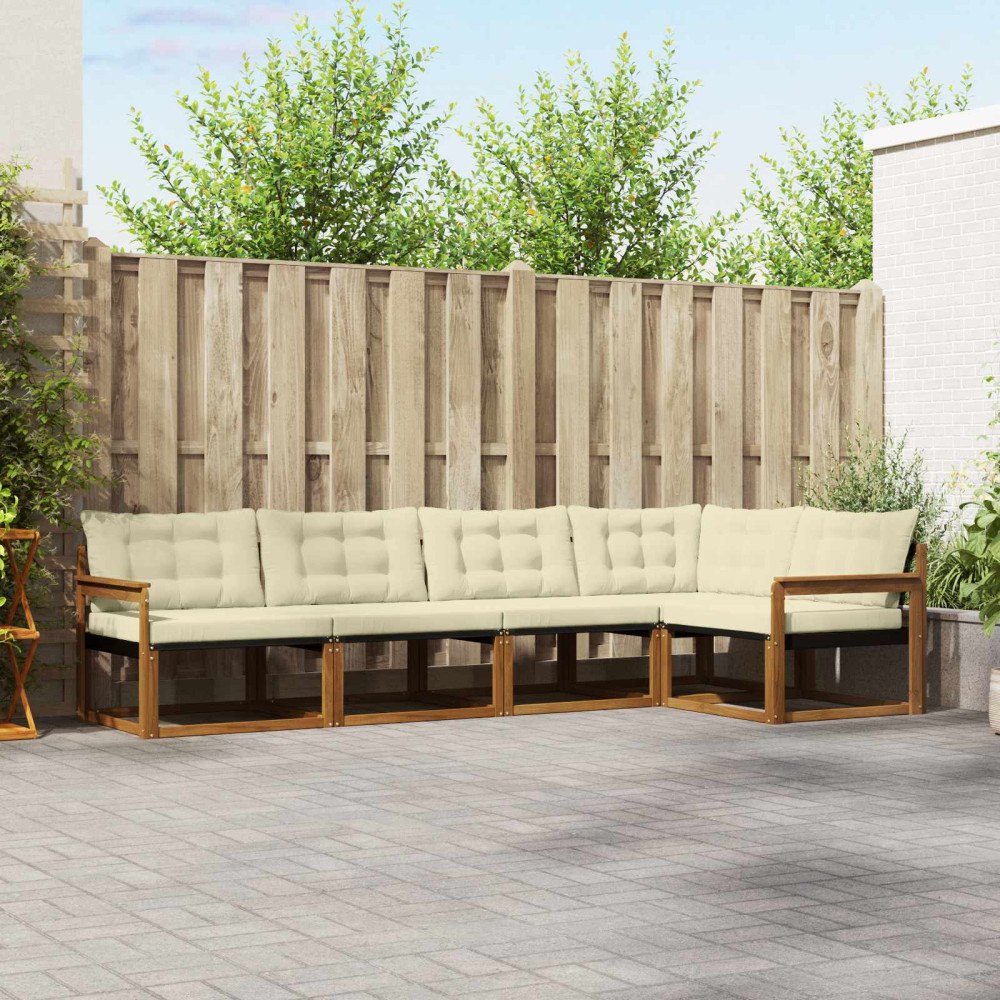 vidaXL Utomhussoffset med kudde 5 pcs Naturlig och Grädde