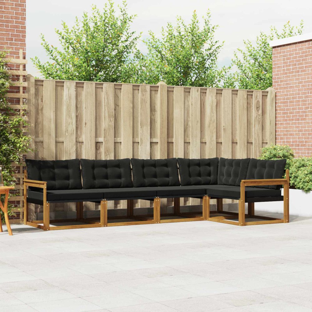 vidaXL Utomhussoffset med kudde 5 pcs Naturlig och svart