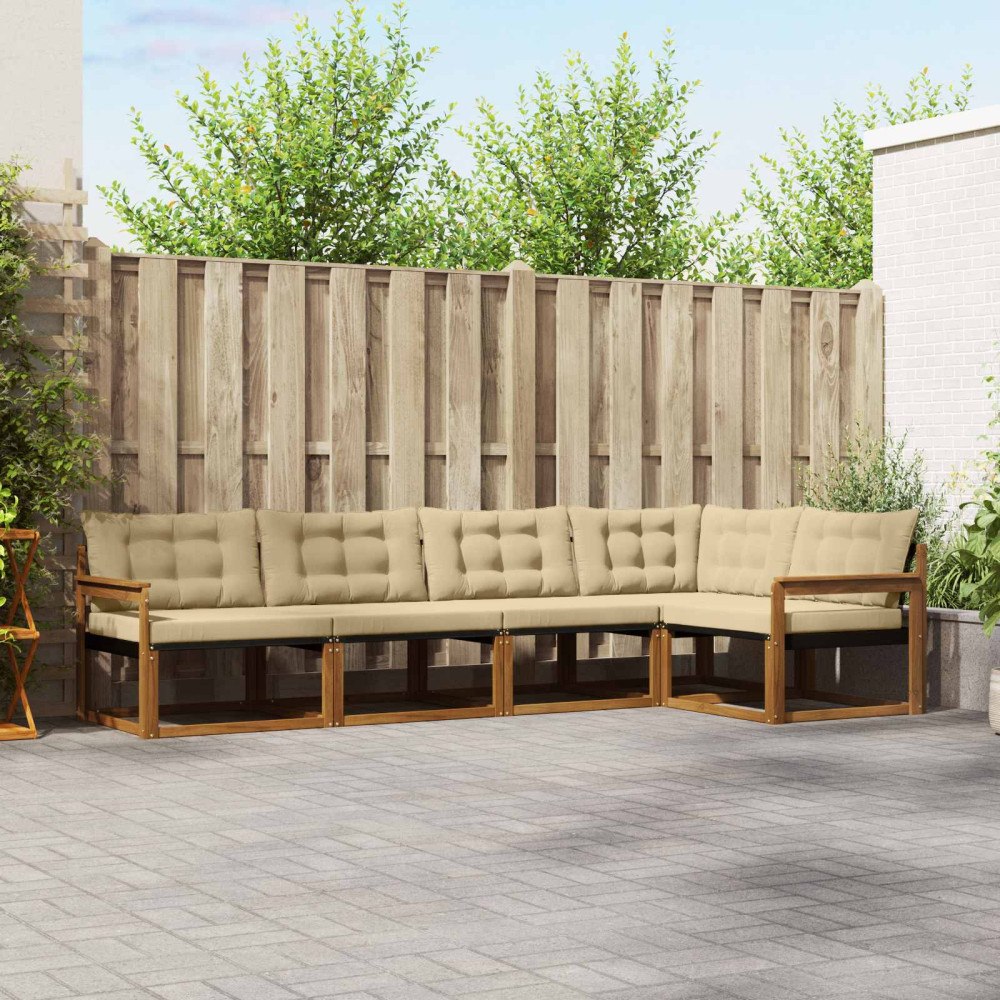 vidaXL Utomhussoffset med kudde 5 pcs Naturlig och Beige