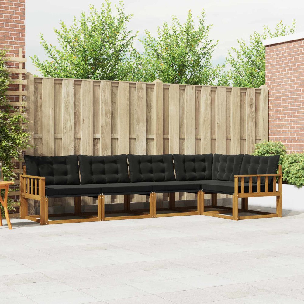 vidaXL Utomhussoffset med kudde 5 pcs Naturlig och svart