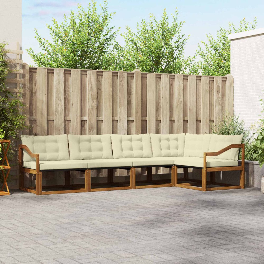 vidaXL Utomhussoffset med kudde 5 pcs Naturlig och Grädde