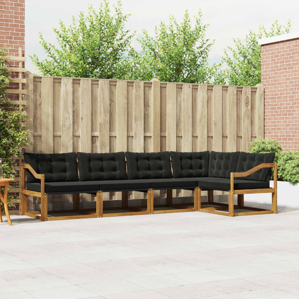 vidaXL Utomhussoffset med kudde 5 pcs Naturlig och svart