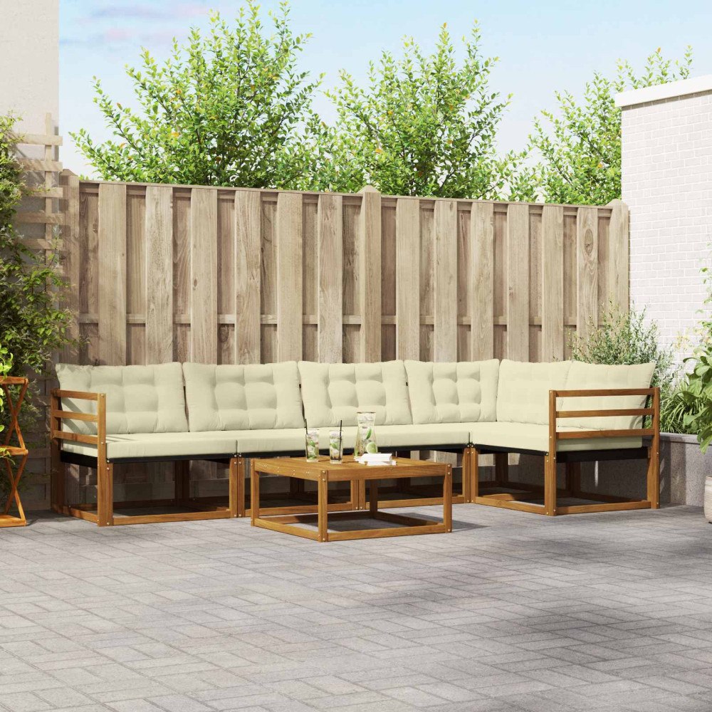 vidaXL Utomhussoffset med kudde 6 pcs Naturlig och Grädde
