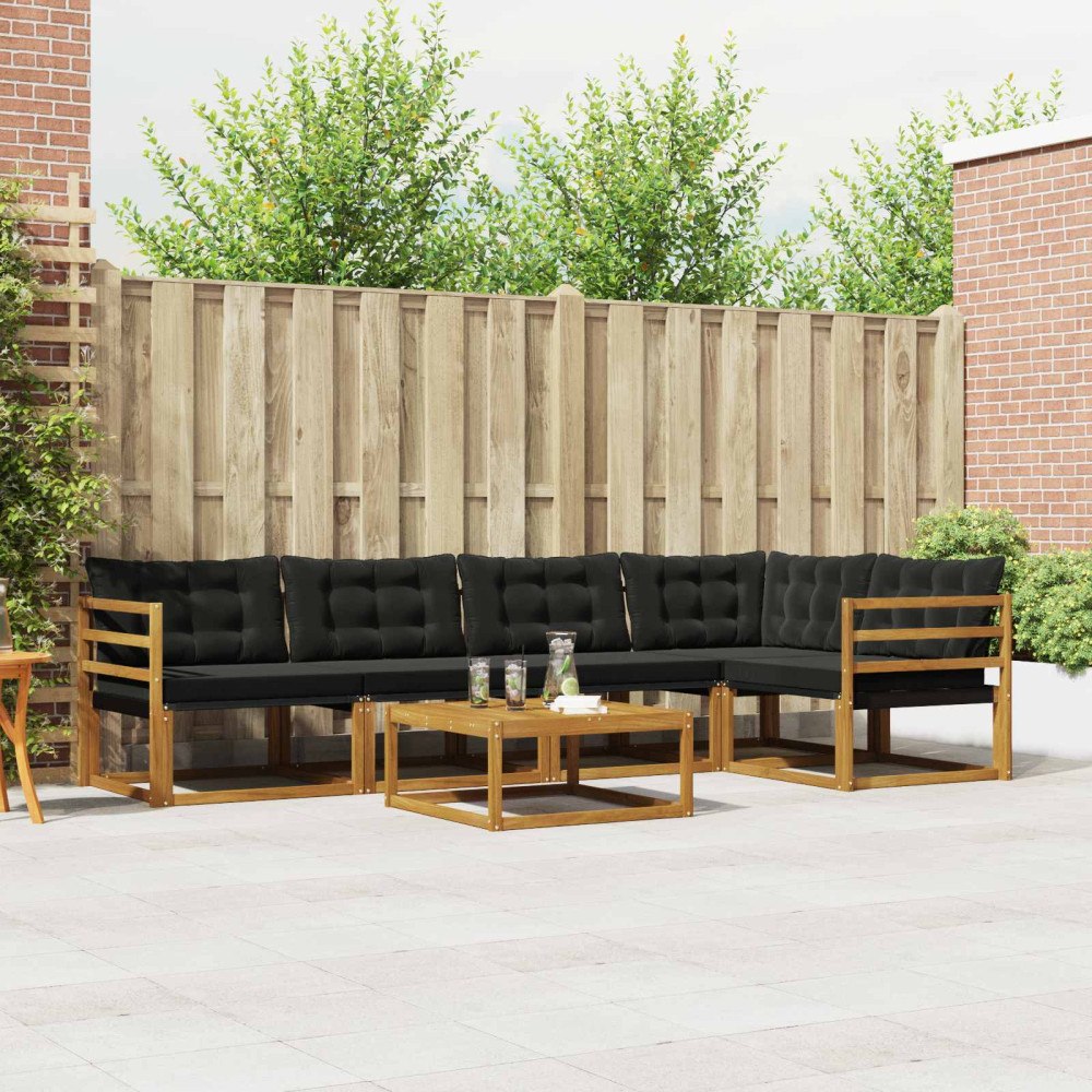 vidaXL Utomhussoffset med kudde 6 pcs Naturlig och svart