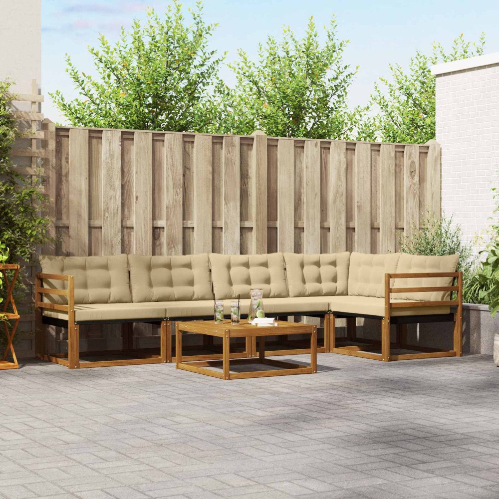 vidaXL Utomhussoffset med kudde 6 pcs Naturlig och Beige