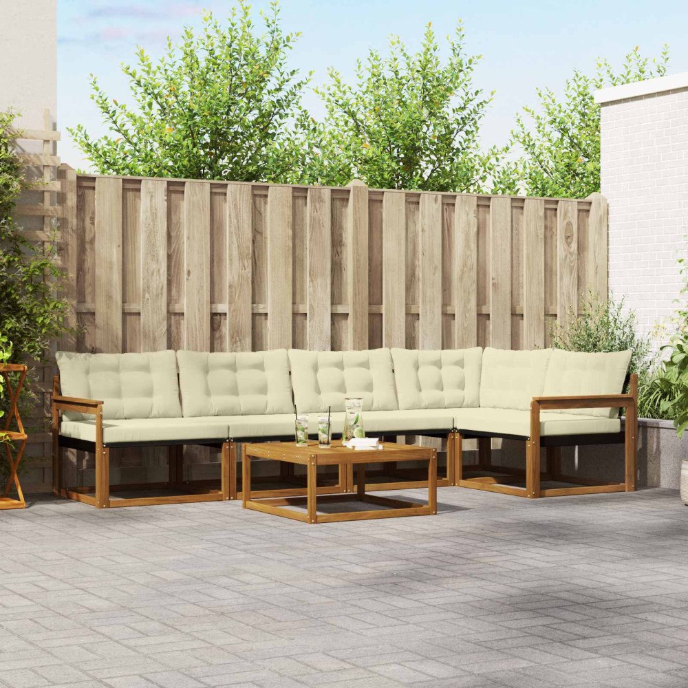 vidaXL Utomhussoffset med kudde 6 pcs Naturlig och Grädde