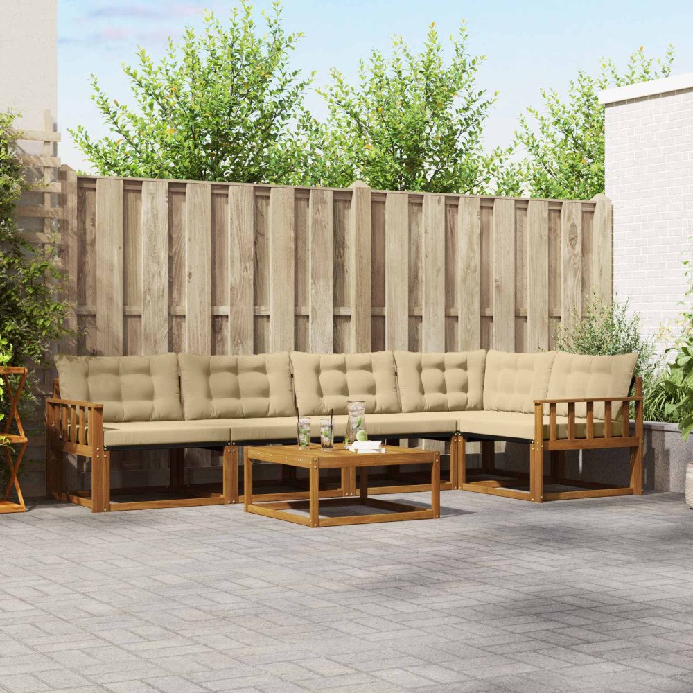 vidaXL Utomhussoffset med kudde 6 pcs Naturlig och Beige