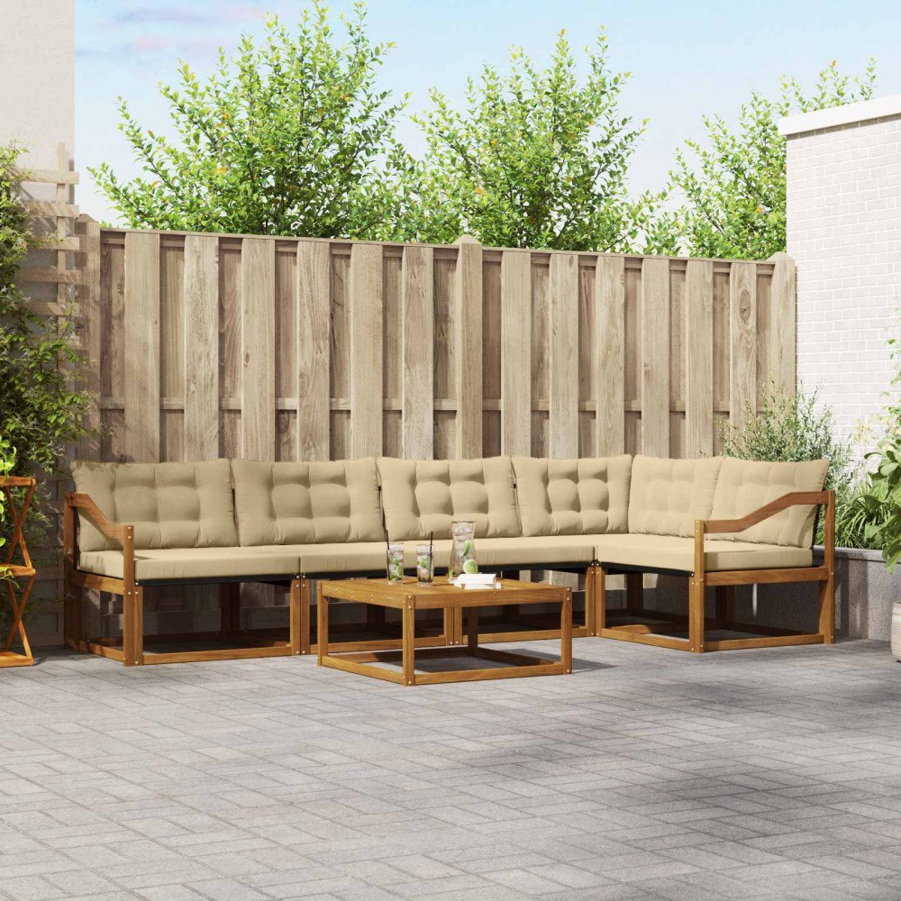 vidaXL Utomhussoffset med kudde 6 pcs Naturlig och Beige