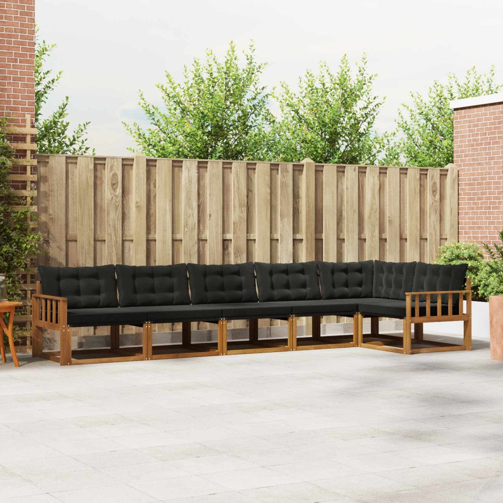 vidaXL Utomhussoffset med kudde 6 pcs Naturlig och svart