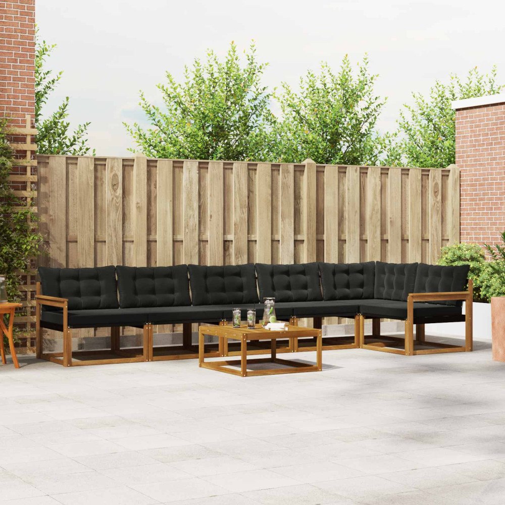 vidaXL Utomhussoffset med kudde 7 pcs Naturlig och svart