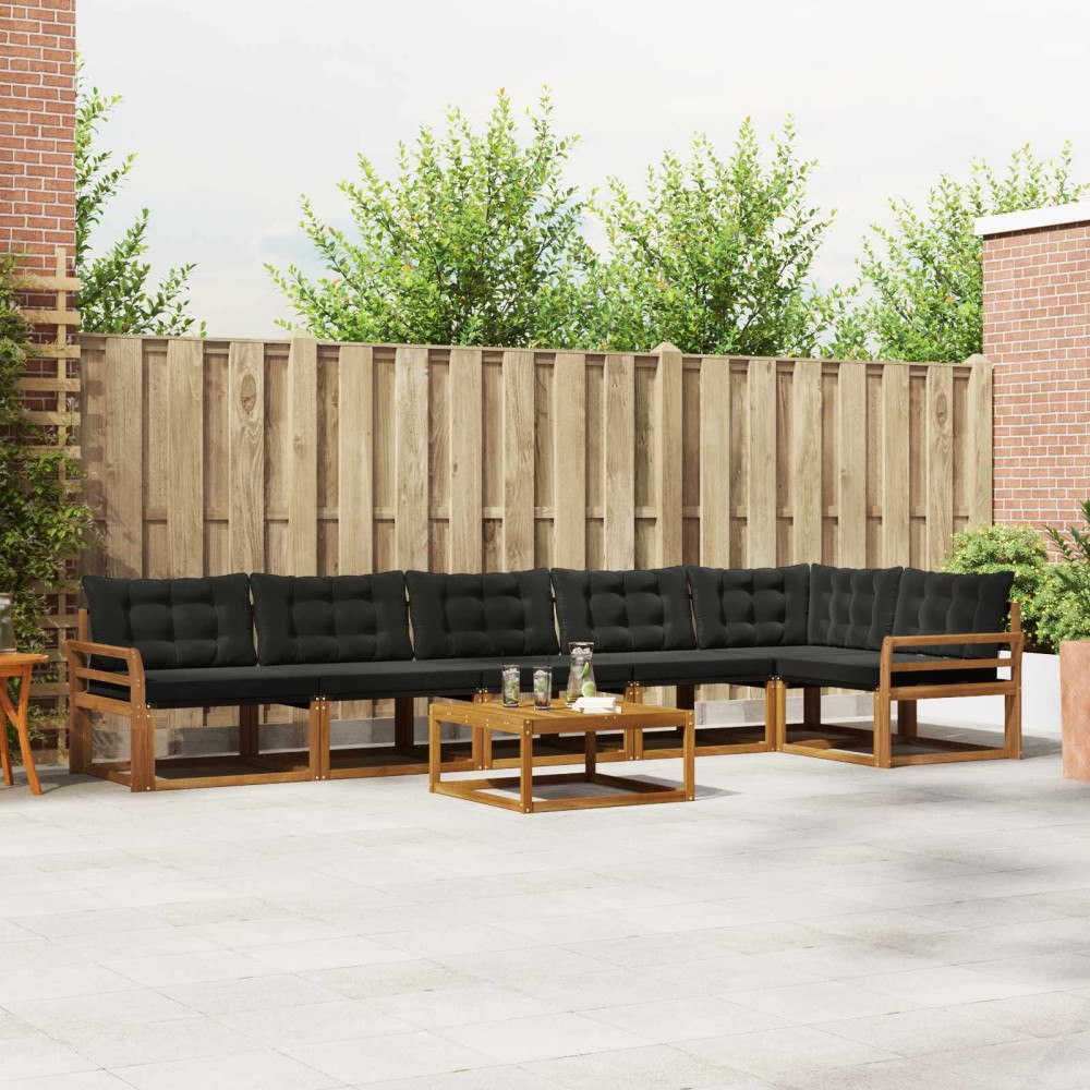 vidaXL Utomhussoffset med kudde 7 pcs Naturlig och svart