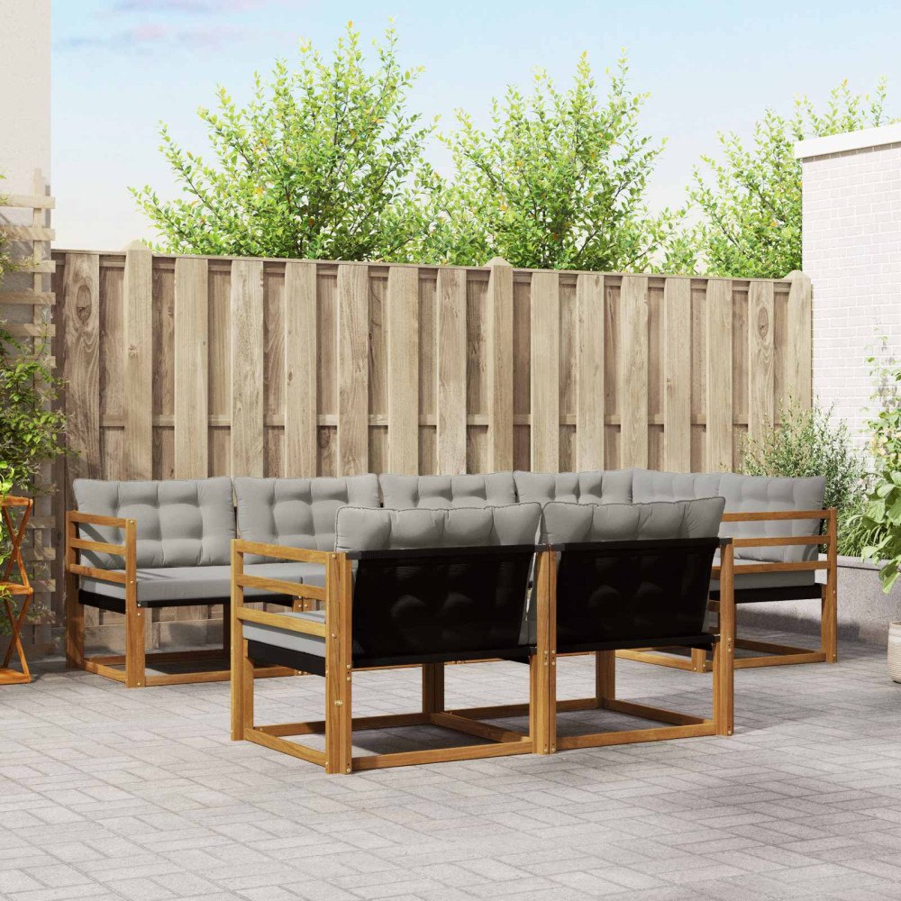 vidaXL Utomhussoffset med kudde 7 pcs Naturlig och Ljus Grå