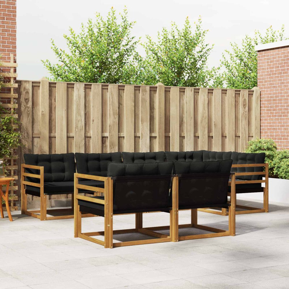 vidaXL Utomhussoffset med kudde 7 pcs Naturlig och svart