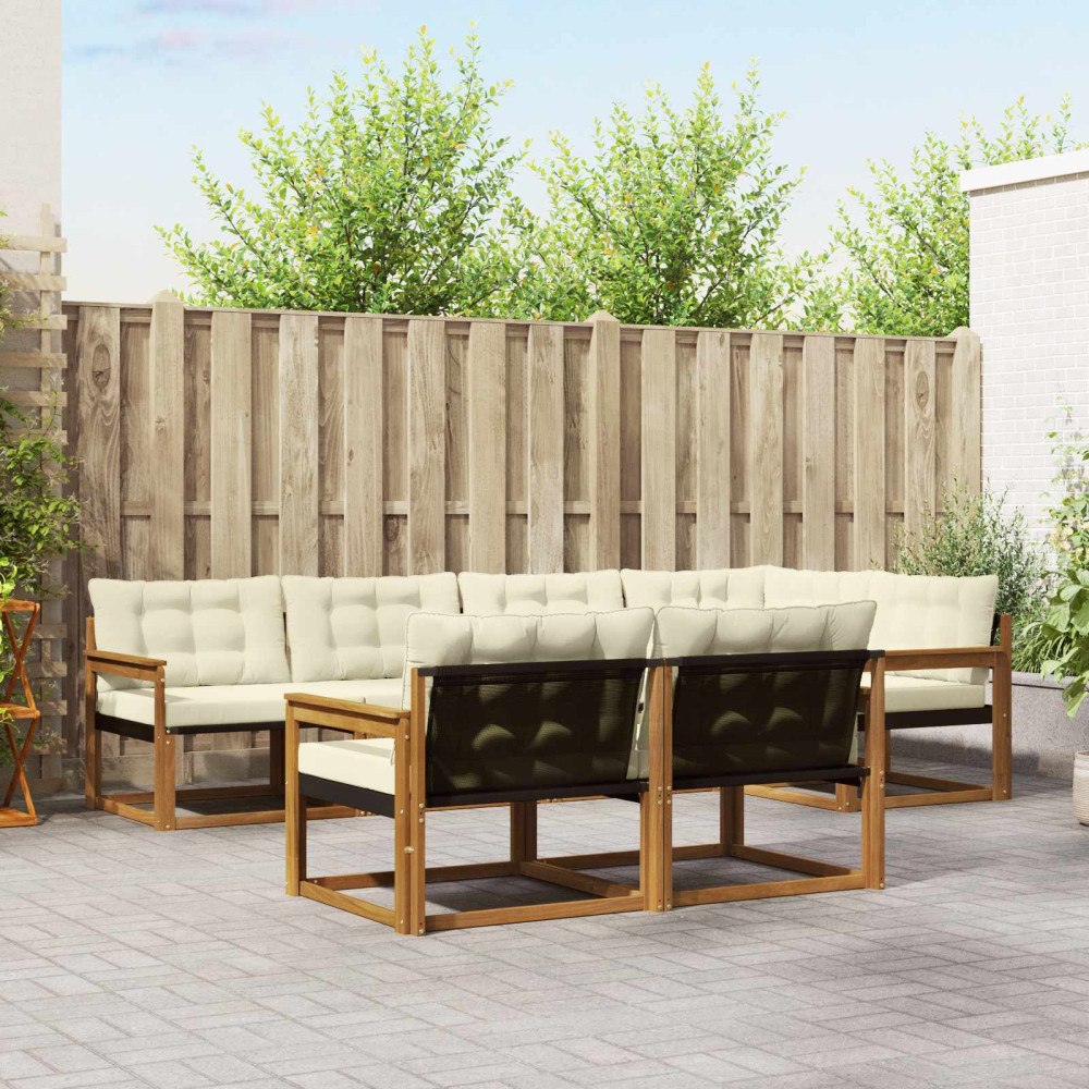 vidaXL Utomhussoffset med kudde 7 pcs Naturlig och Grädde