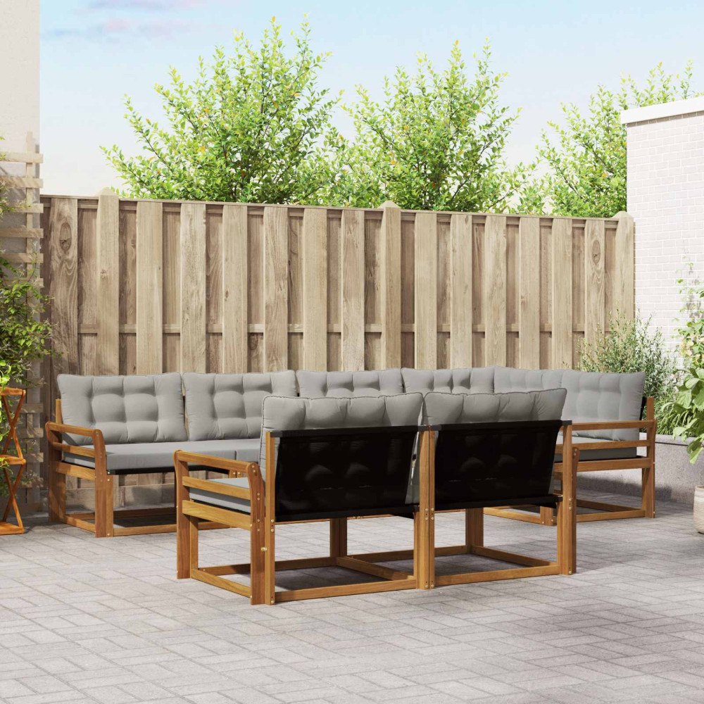 vidaXL Utomhussoffset med kudde 7 pcs Naturlig och Ljus Grå