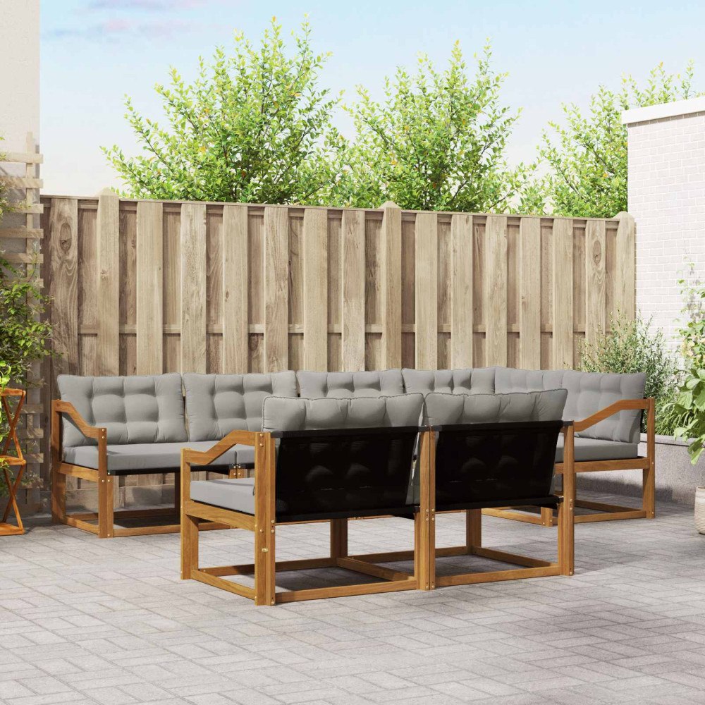 vidaXL Utomhussoffset med kudde 7 pcs Naturlig och Ljus Grå