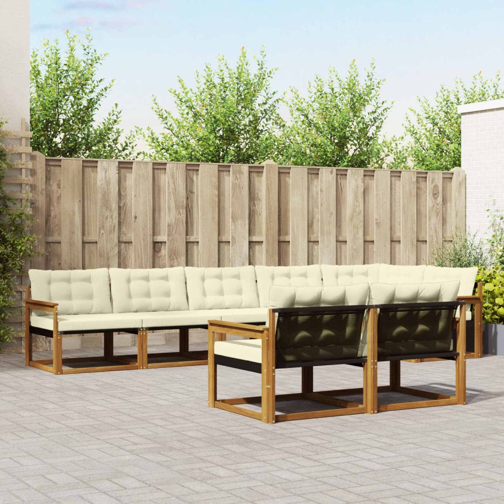 vidaXL Utomhussoffset med kudde 8 pcs Naturlig och Grädde