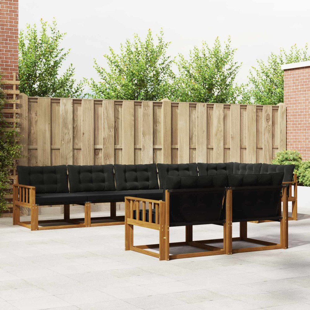 vidaXL Utomhussoffset med kudde 8 pcs Naturlig och svart