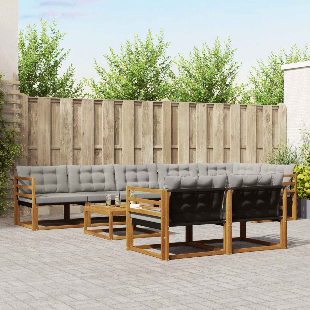 vidaXL Utomhussoffset med kudde 9 pcs Naturlig och Ljus Grå