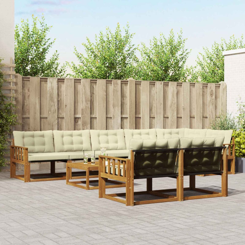 vidaXL Utomhussoffset med kudde 9 pcs Naturlig och Grädde