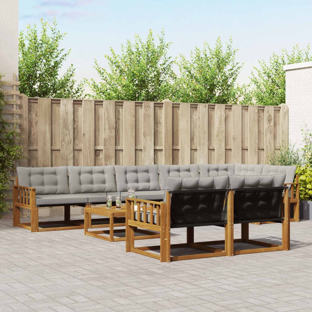 vidaXL Utomhussoffset med kudde 9 pcs Naturlig och Ljus Grå