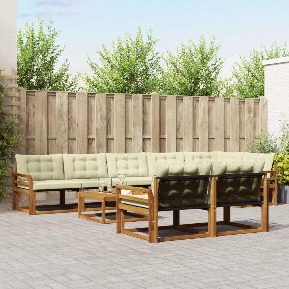 vidaXL Utomhussoffset med kudde 9 pcs Naturlig och Grädde