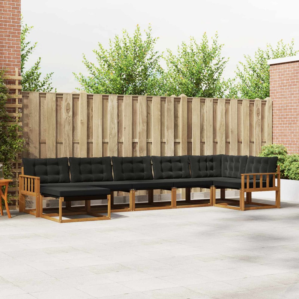 vidaXL Utomhussoffset 21 pcs Naturlig och svart Massivt Akaciaträ