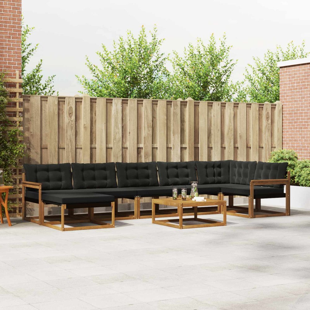 vidaXL Utomhussoffset 22 pcs Naturlig och svart Massivt Akaciaträ