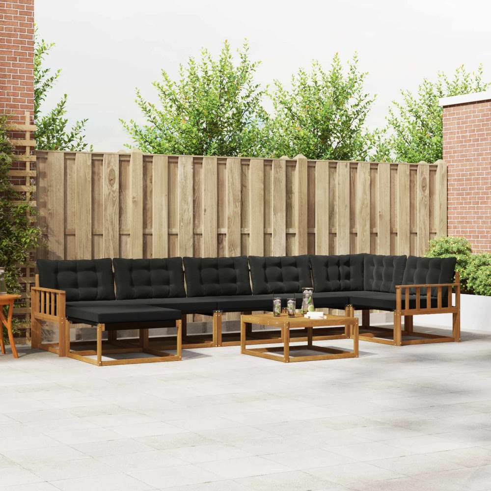 vidaXL Utomhussoffset 22 pcs Naturlig och svart Massivt Akaciaträ