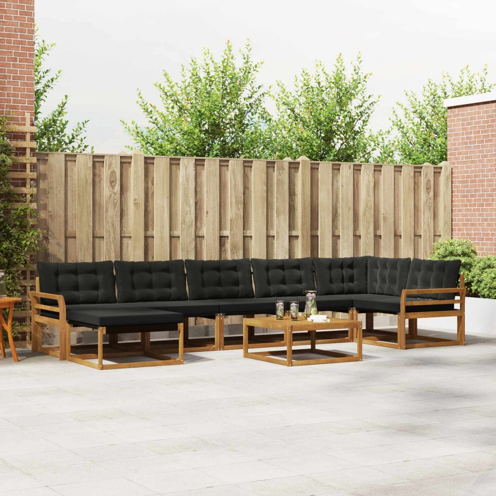 vidaXL Utomhussoffset 22 pcs Naturlig och svart Massivt Akaciaträ