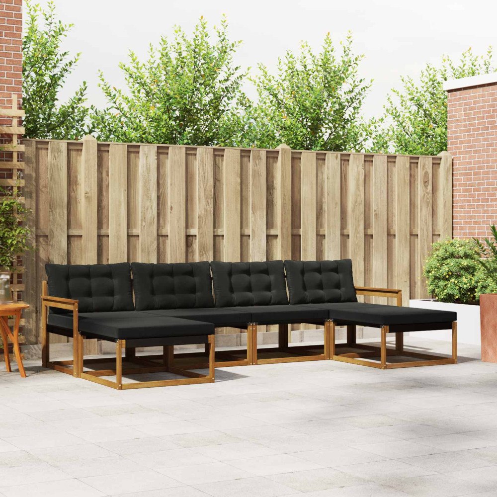 vidaXL Utomhussoffset med kudde 6 pcs Naturlig och svart