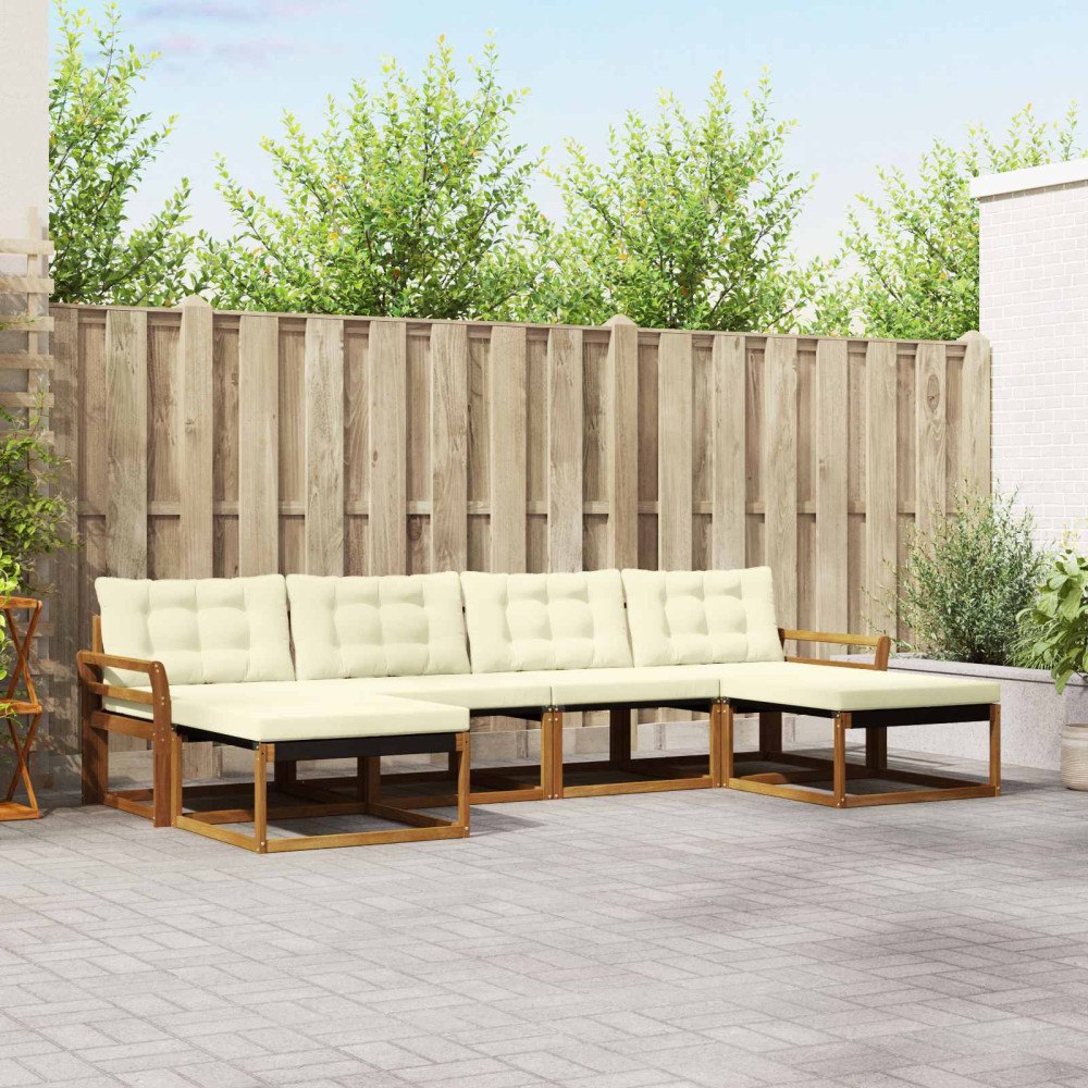 vidaXL Utomhussoffset med kudde 6 pcs Naturlig och Grädde