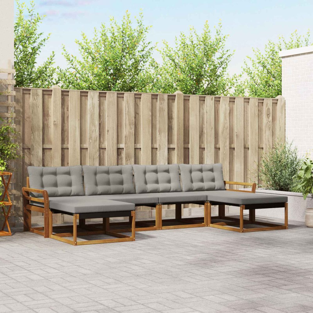 vidaXL Utomhussoffset med kudde 6 pcs Naturlig och Ljus Grå