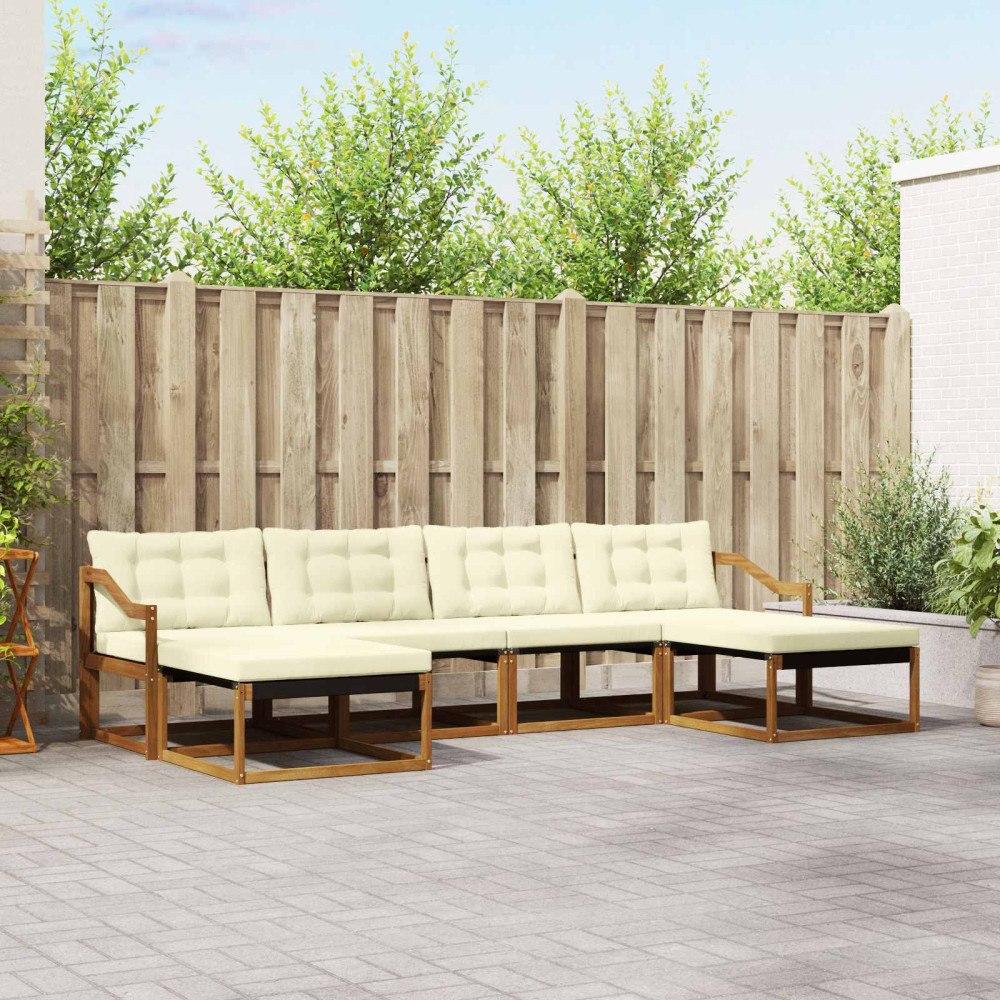 vidaXL Utomhussoffset med kudde 6 pcs Naturlig och Grädde