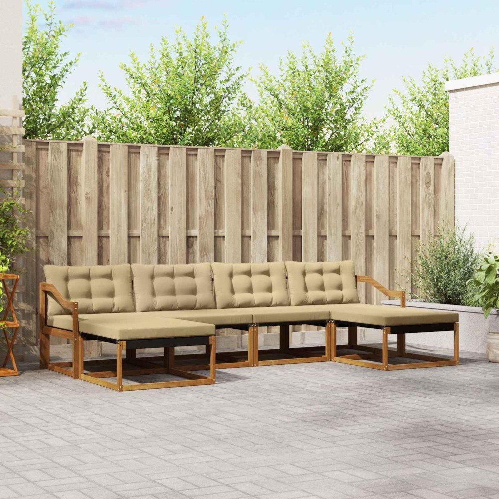 vidaXL Utomhussoffset med kudde 6 pcs Naturlig och Beige