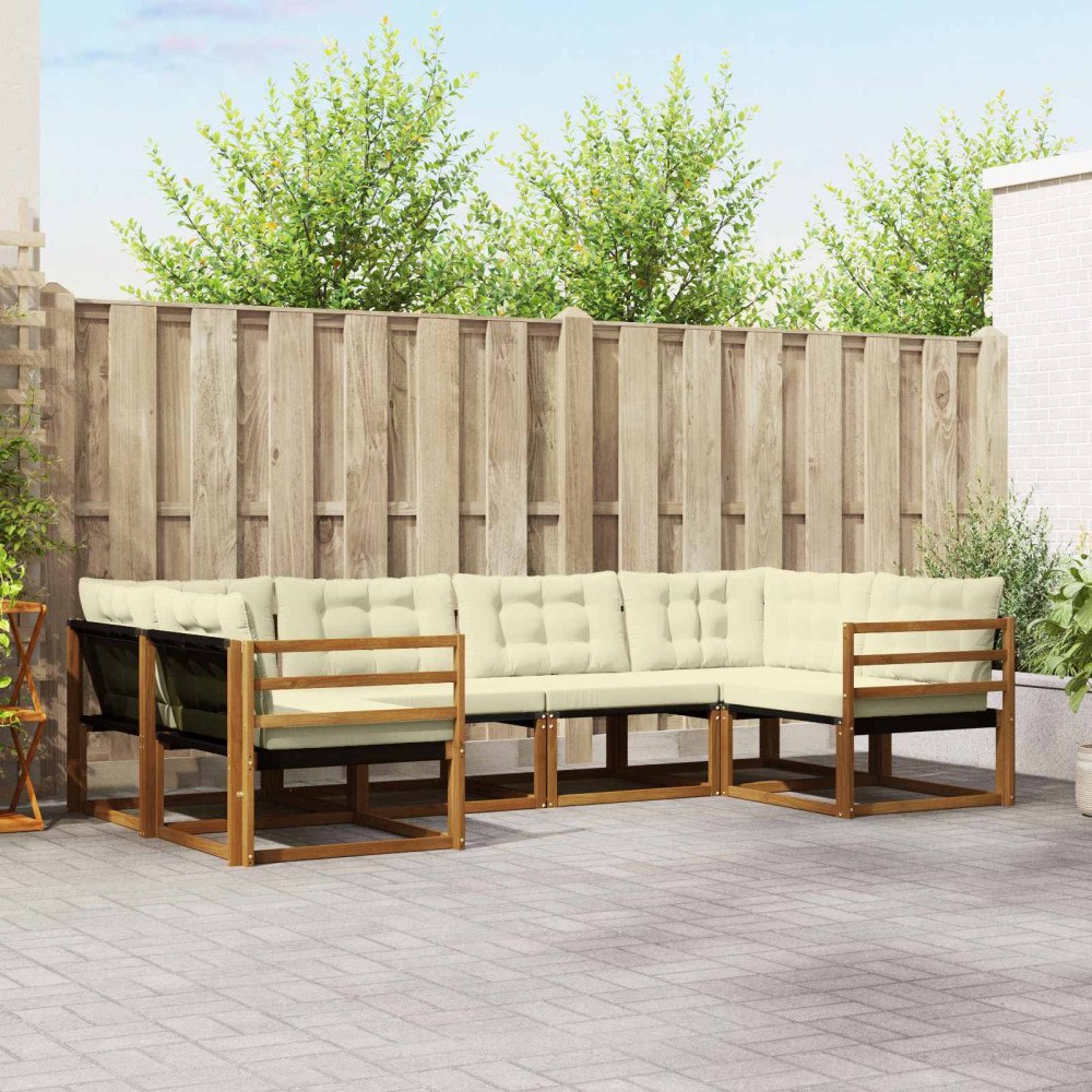 vidaXL Utomhussoffset med kudde 6 pcs Naturlig och Grädde