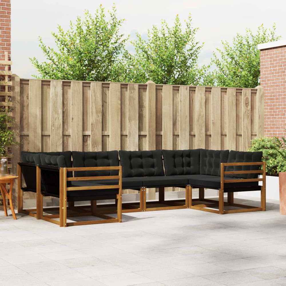 vidaXL Utomhussoffset med kudde 6 pcs Naturlig och svart
