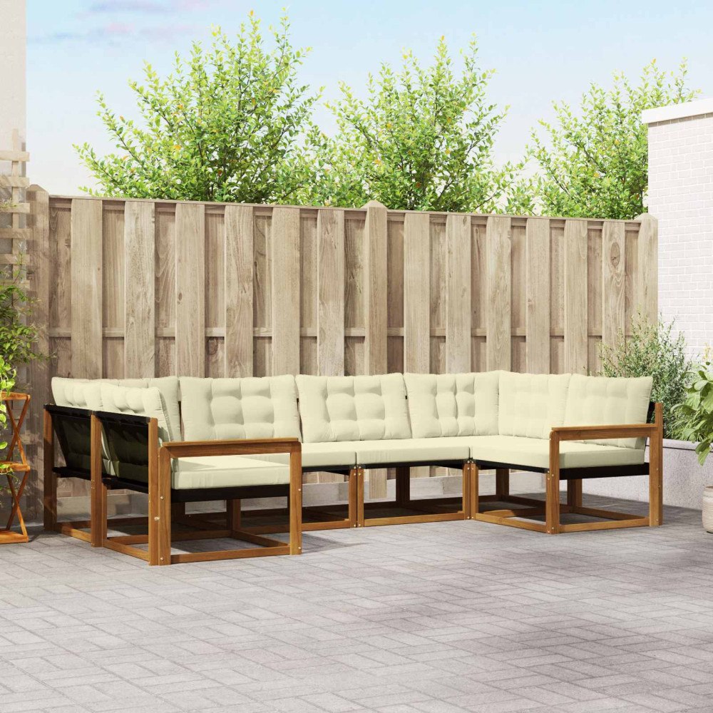 vidaXL Utomhussoffset med kudde 6 pcs Naturlig och Grädde