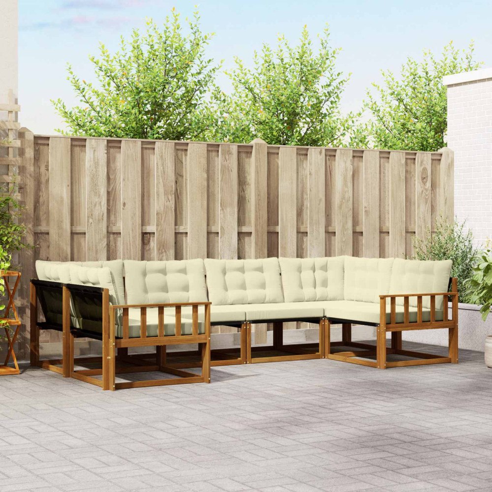 vidaXL Utomhussoffset med kudde 6 pcs Naturlig och Grädde