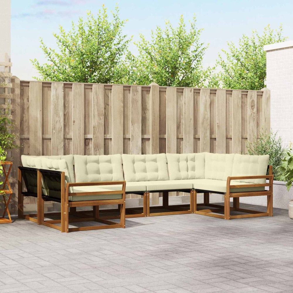 vidaXL Utomhussoffset med kudde 6 pcs Naturlig och Grädde