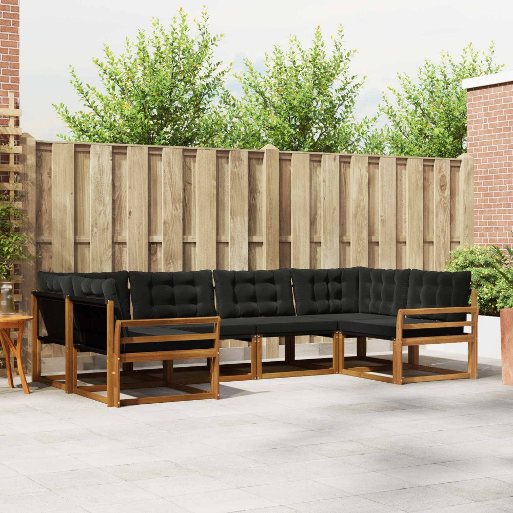 vidaXL Utomhussoffset med kudde 6 pcs Naturlig och svart