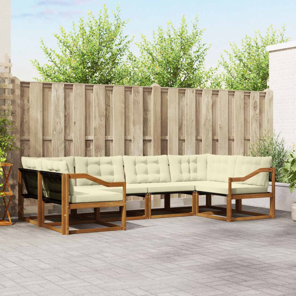 vidaXL Utomhussoffset med kudde 6 pcs Naturlig och Grädde