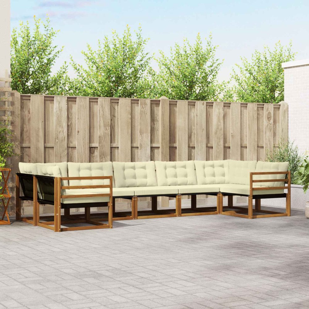 vidaXL Utomhussoffset med kudde 7 pcs Naturlig och Grädde