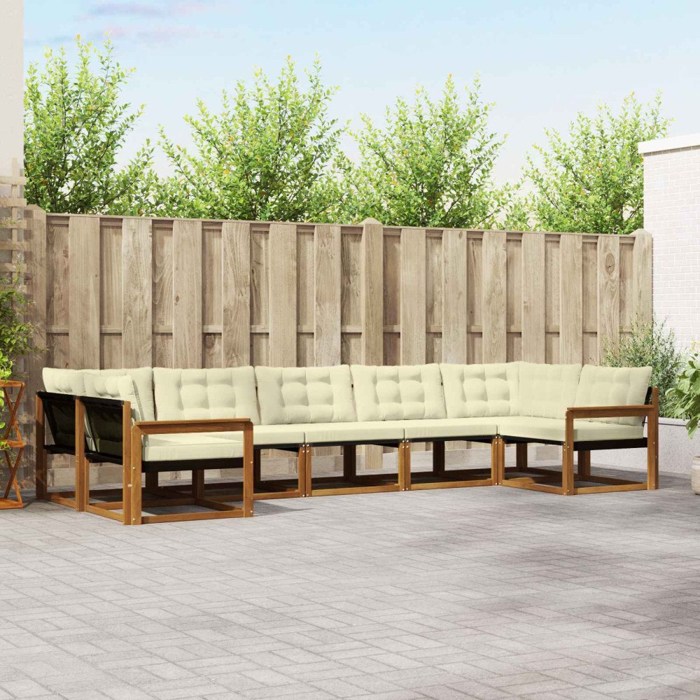 vidaXL Utomhussoffset med kudde 7 pcs Naturlig och Grädde